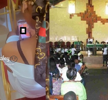 Christians curse lady filmed watching p0rn on phone during church